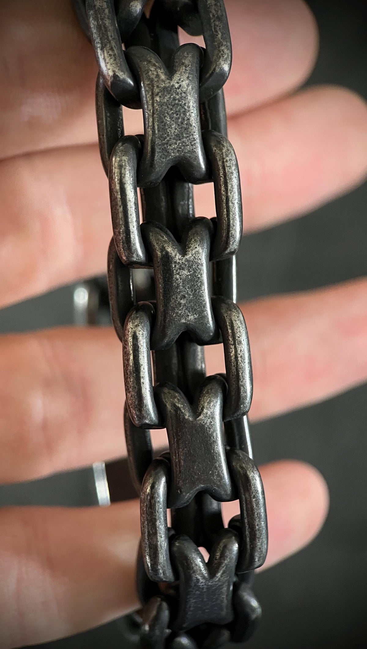 Mens Chunky Blackened Stainless Steel Chain Bracelet: Heavy Duty Oxidized Finish