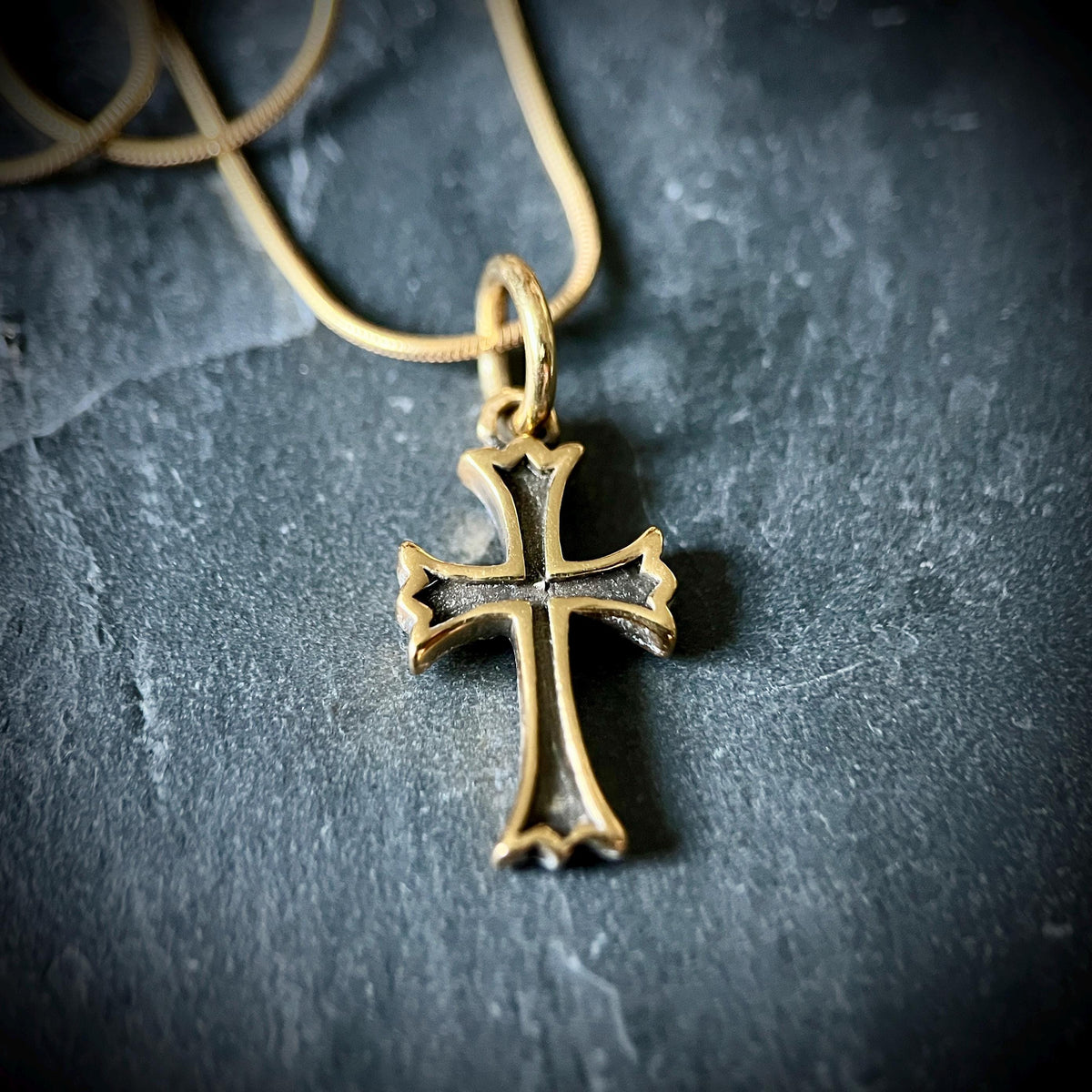 24ct Gold Handmade Small Crucifix Cross Pendant & Matching Necklace with Presentation Gift Box