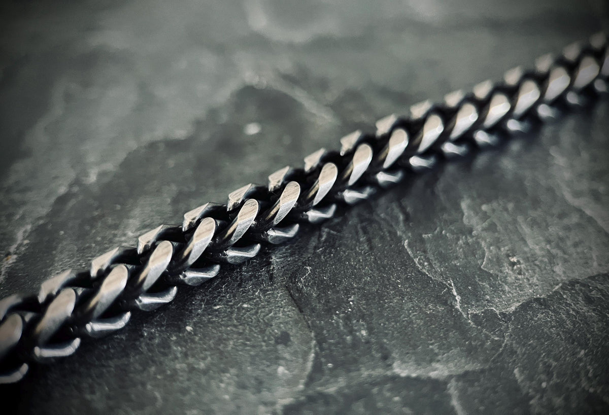 Oxidised Simple Stainless Steel Matte Blackened Silver Thick Chunky Foxtail Cable Link Chain Bracelet