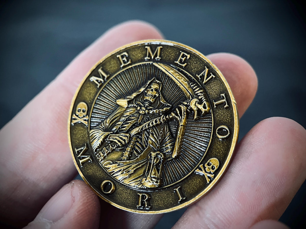 Lucky Ornate Carpe Diem Memento Mori Double Sided Skull Coin | Pocket Accessory | Anxiety Relief | Fidget | Everyday Carry | Stoic