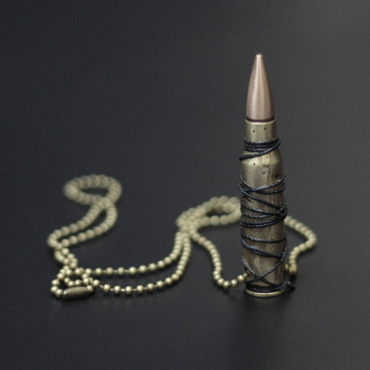 Mens Battle Damaged & Distressed 7.62 Deactivated Brushed Brass Rifle Bullet Pendant with Matching Ball Chain Necklace / Accessory / Rustic