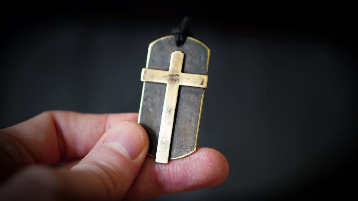 Handmade Solid Brass Cross Pendant Necklace: Rustic Religious Relic