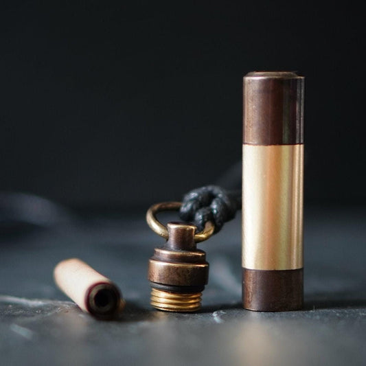2-Tone High Contrast Brass Capsule Stash Vial Pendant Necklace / EDC / Ashes / Memorial
