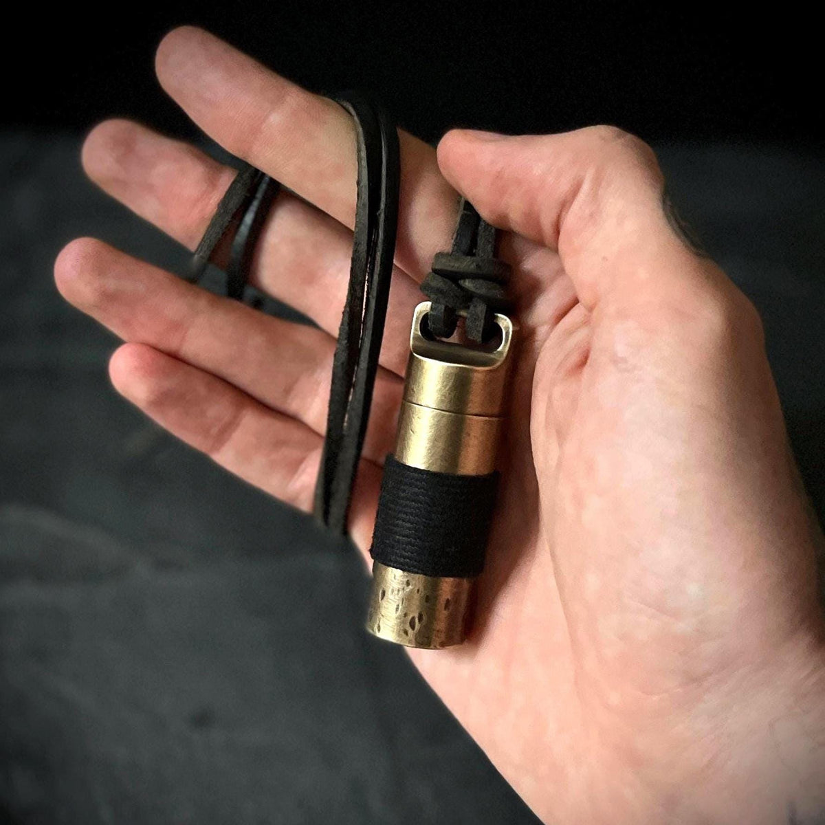 Rustic Brass Pill Vial Necklace: Distressed Capsule Stash Pendant, Leather Cord