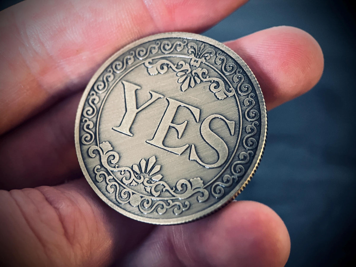 Ornate Brass Decision Coin: Lucky YES/NO Pocket Accessory