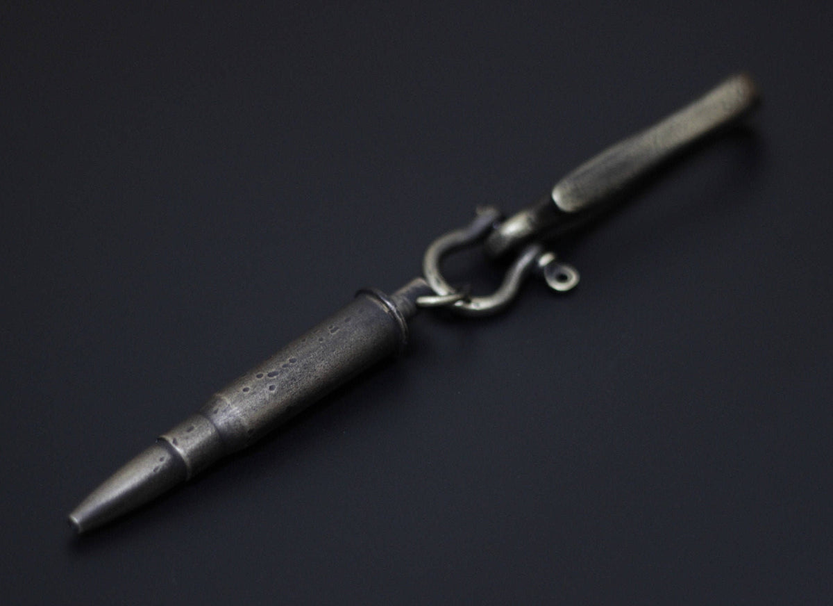 Writers Bullet Pen - Battle Distressed Solid Brass Belt Loop Hook Pendant Keepsake Keychain Accessory / Writer / Poet / EDC / Lanyard
