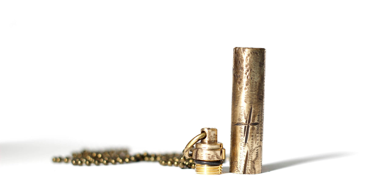Distressed Brass Capsule Pendant: Secret Stash Vial Necklace