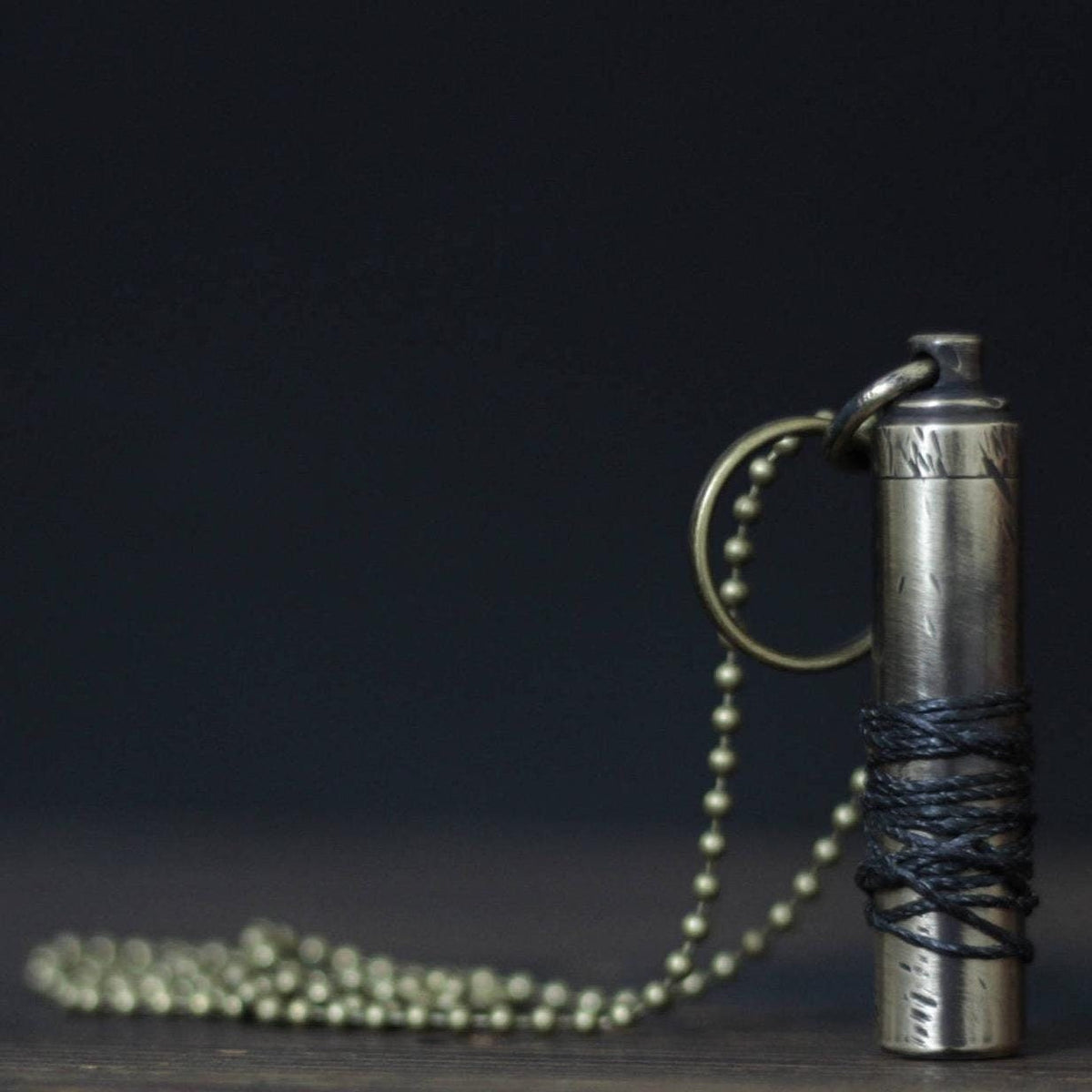 Rustic Rope Wrapped Distressed Solid Brass Vial Bullet Screw Capsule Pendant & Necklace