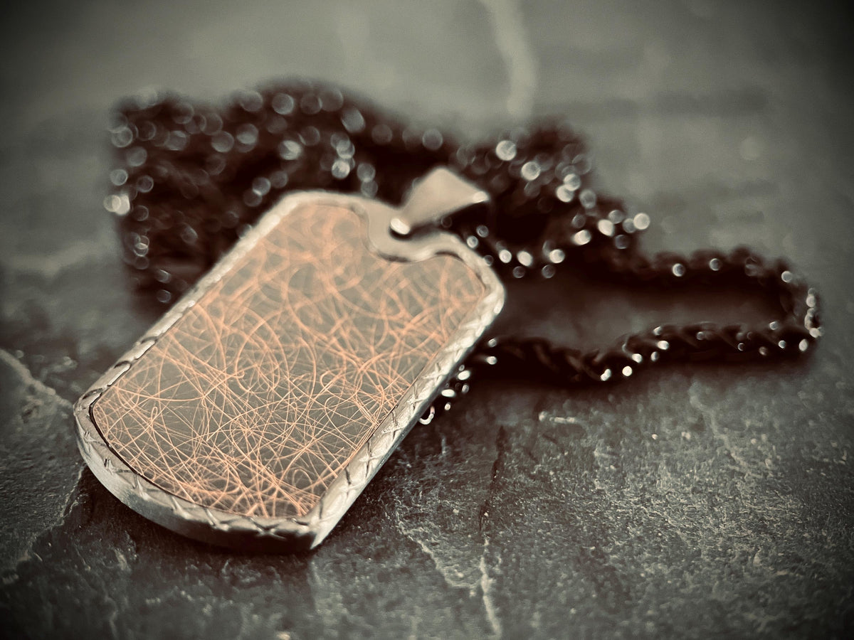Distressed Gunmetal & Copper Distressed Dog Tag Pendant - Stainless Steel Necklace