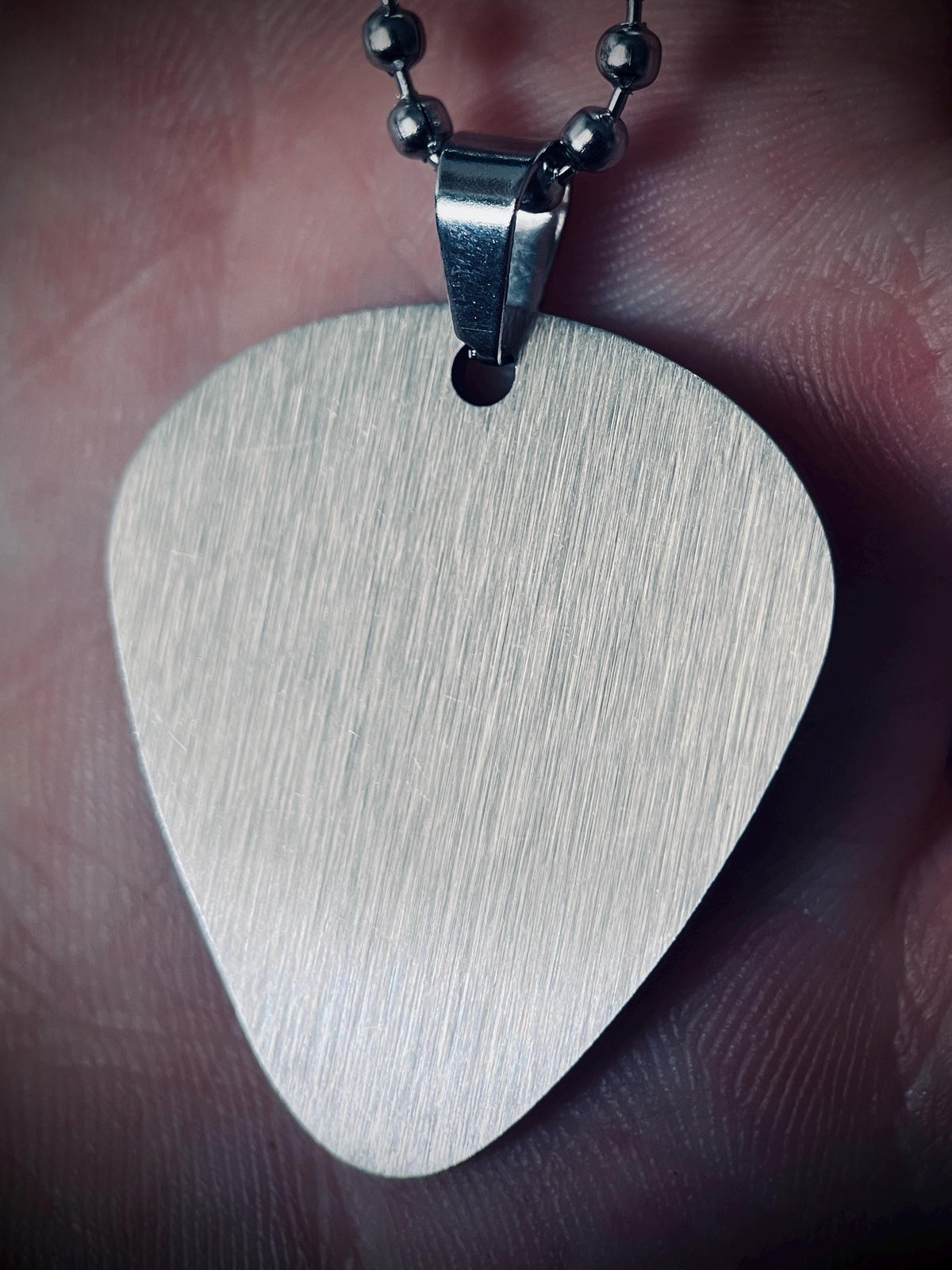 Minimalist Simple Brushed Stainless Steel Matte Silver Chrome Guitar Pick Pendant with Matching Ball Chain Necklace / Guitarist / Musician