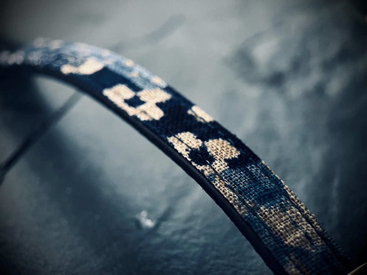 Distressed Black Leather & Denim Wrap Bracelet: Solid Brass Buckle