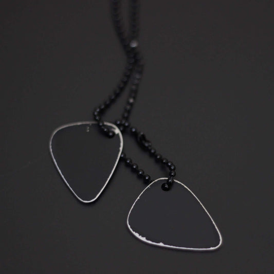 Handmade Matte Black Guitar Pick Necklace: Stainless Steel Musician Pendant