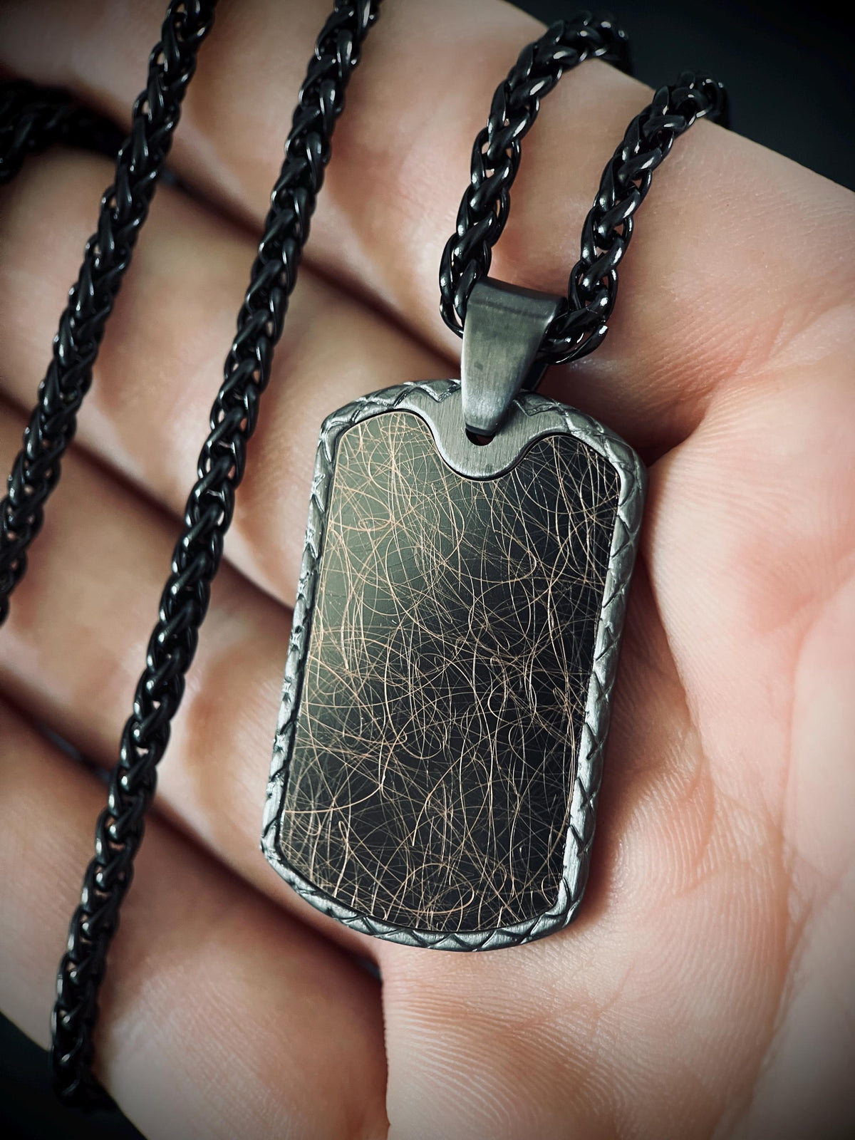 Distressed Gunmetal & Copper Distressed Dog Tag Pendant - Stainless Steel Necklace