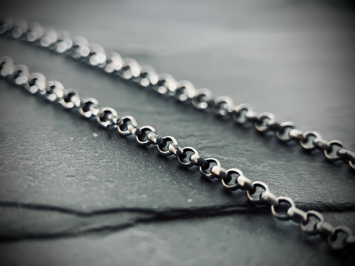 Simple Minimalist 925 Solid Sterling Silver Distressed Oxidised Rustic 22" Inch Rolo Loop Link Chain Necklace