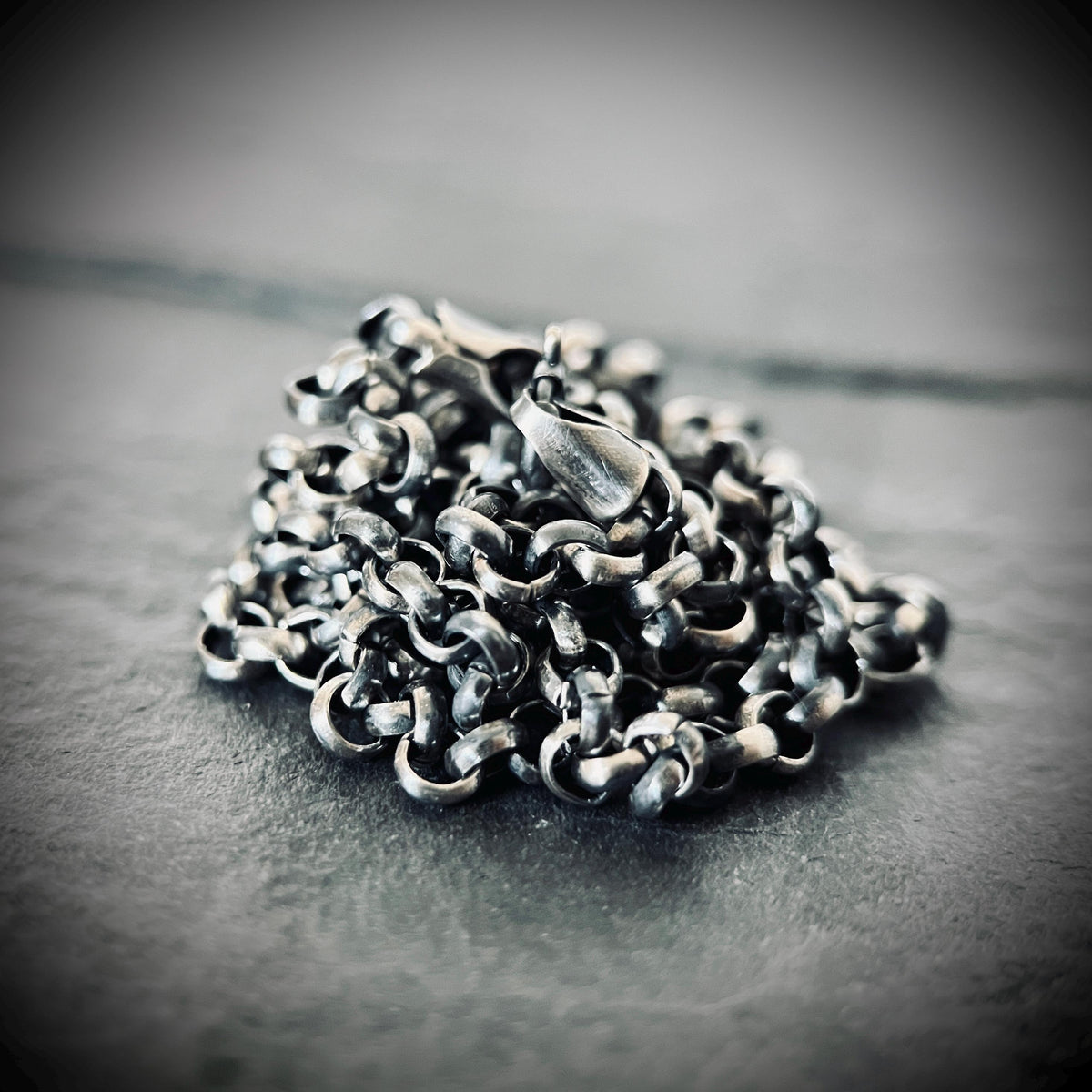 Simple Minimalist 925 Solid Sterling Silver Distressed Oxidised Rustic 22" Inch Rolo Loop Link Chain Necklace