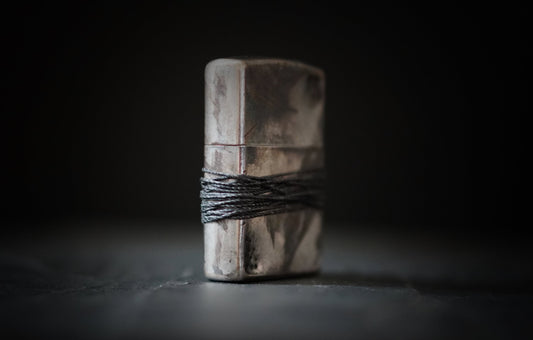 Custom Heavily Distressed Oxidised Battle Damaged Silver Chrome Zippo Lighter with Grip