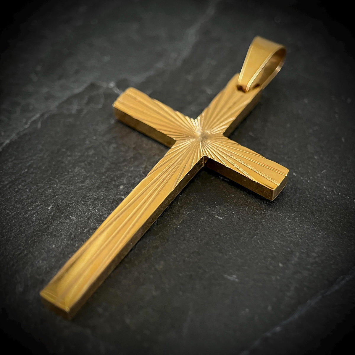 Ornate Engraved Gold Stainless Steel Handmade Simple Minimalist Plain Cross Crucifix Pendant