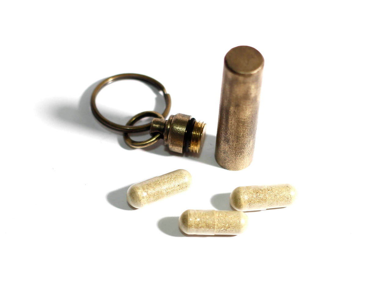 Dull Polished Distressed Solid Brass Bullet Pill Box Bottle Stash Capsule Keychain / Key-ring / Survival EDC /Matchbox