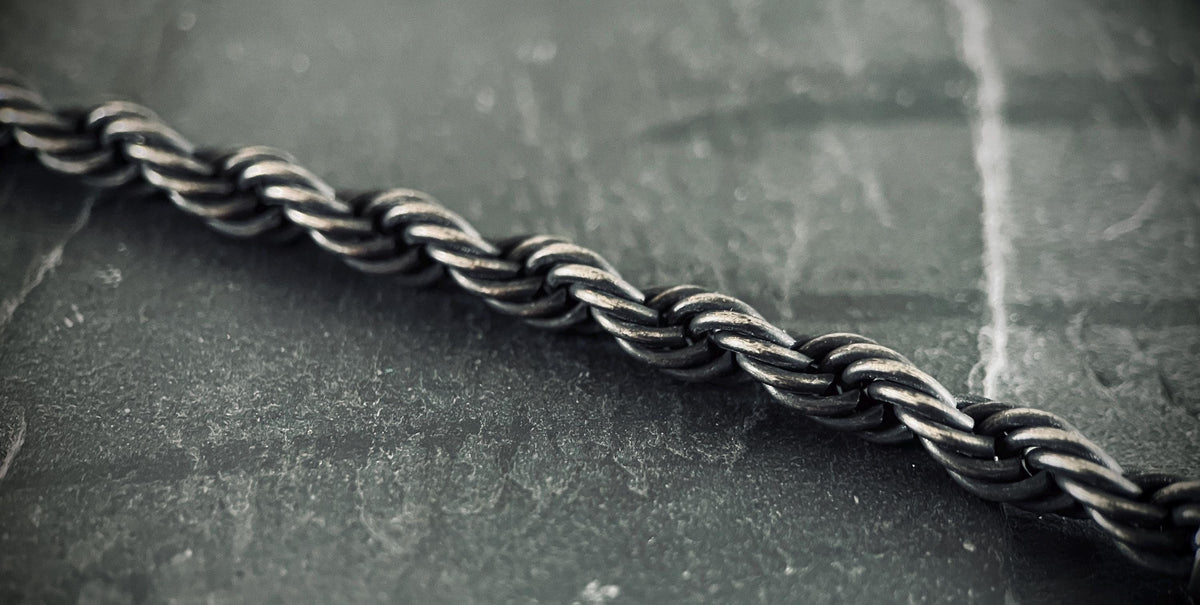 Rustic Chunky Heavy Oxidised Stainless Steel Twisted Rope Chain Necklace - Mens Minimalist Style - 24" Inches