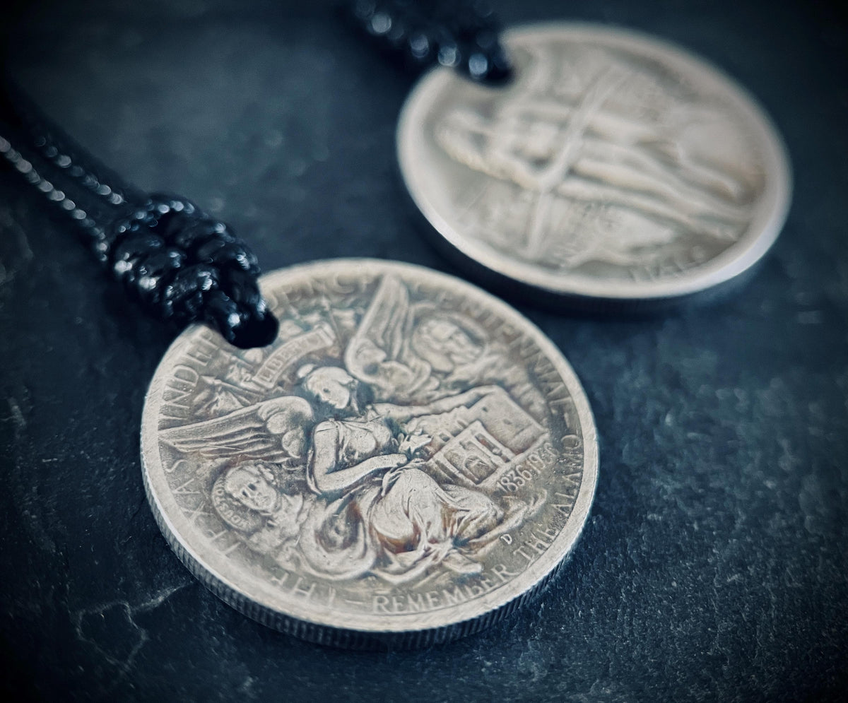 Couples His & Hers Rustic Silver Medallion Pendant Necklaces - Warrior and Angel