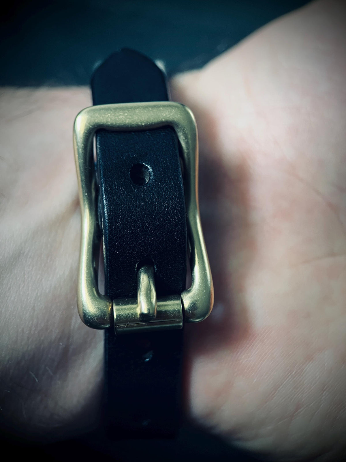 Distressed Black Leather & Denim Wrap Bracelet: Solid Brass Buckle