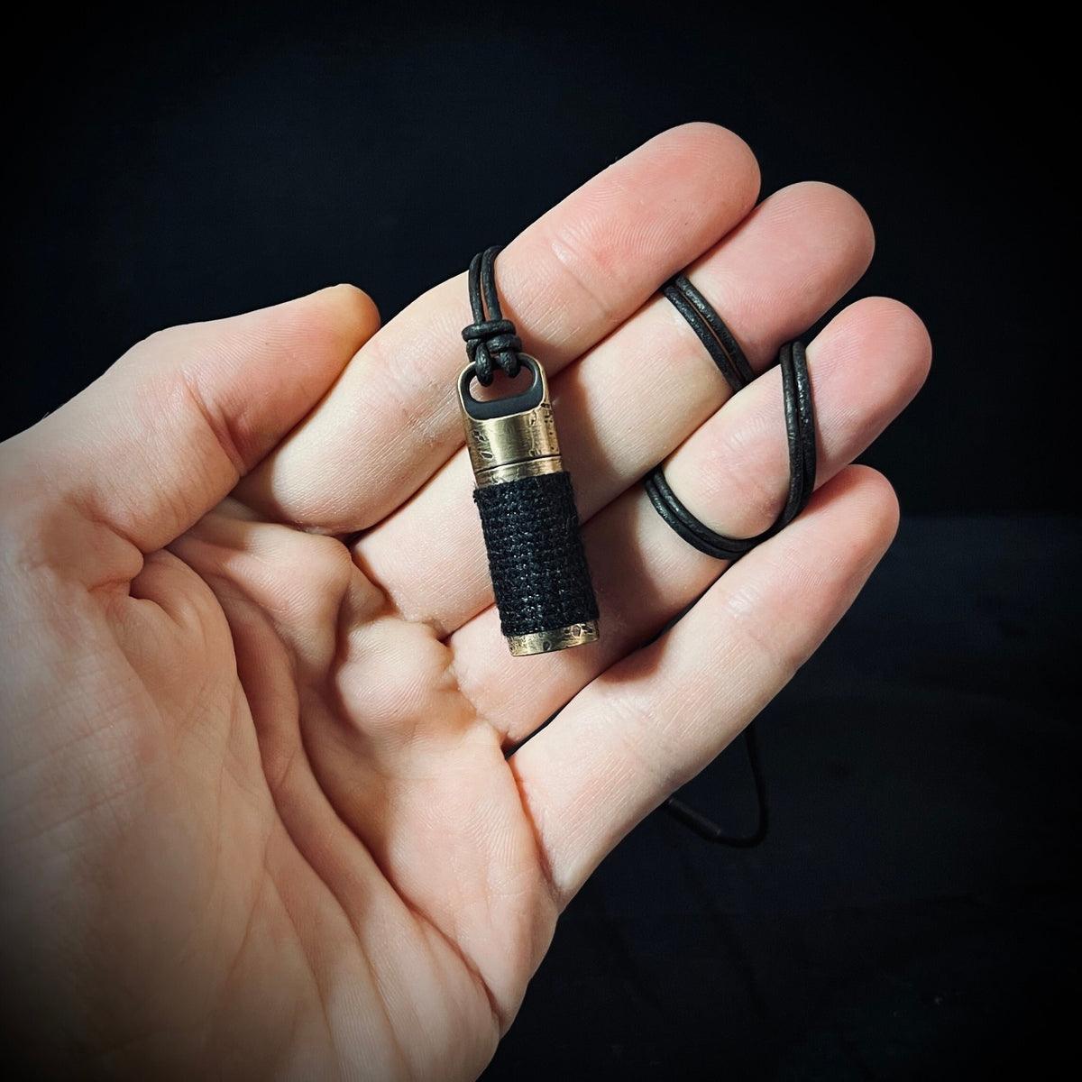 Rustic Solid Brass Small Pill Vial Distressed Shotgun Shell Capsule Stash Urn Pendant with Leather Cord Necklace / EDC / Everyday Carry