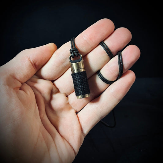 Rustic Solid Brass Small Pill Vial Distressed Shotgun Shell Capsule Stash Urn Pendant with Leather Cord Necklace / EDC / Everyday Carry