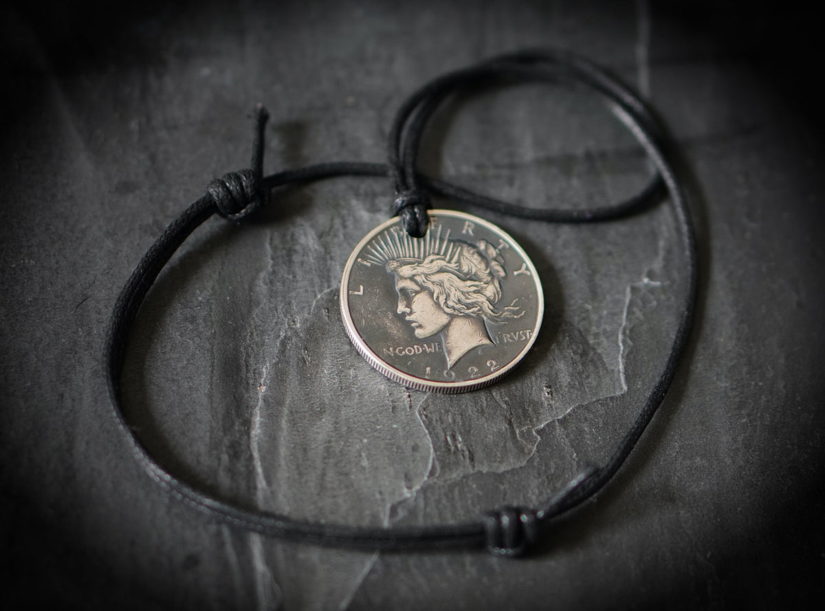 Peace Dollar Pendant: Distressed Lady Liberty Coin Medallion with Adjustable Leather Cord Necklace