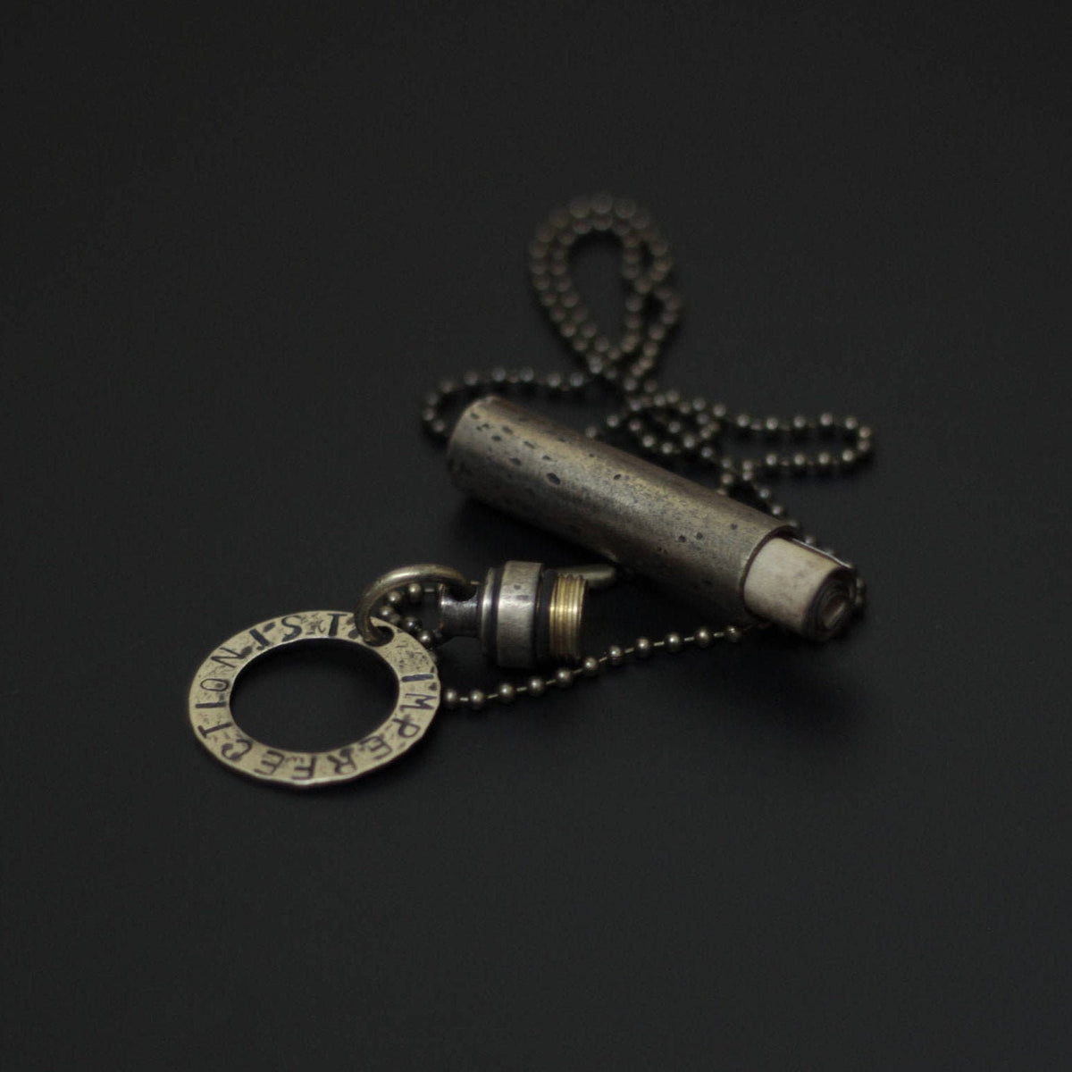 Personalized / Personalised Vintage Style Distressed Brass Secret Stash Vial Bullet Capsule Pendant with Engraved Custom Dog Tag Necklace