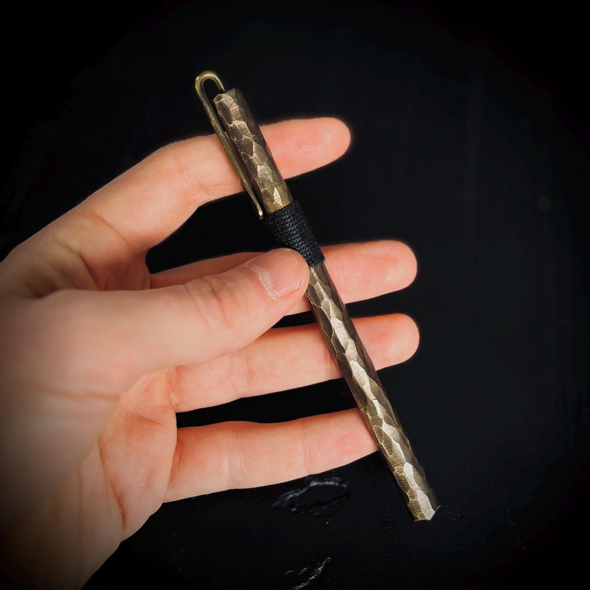 Hammered Distressed Honeycomb Pattern Ballpoint Brass Pen with Grip and Shirt Clip / Accessory / Writer / Notebook / Notes / EDC