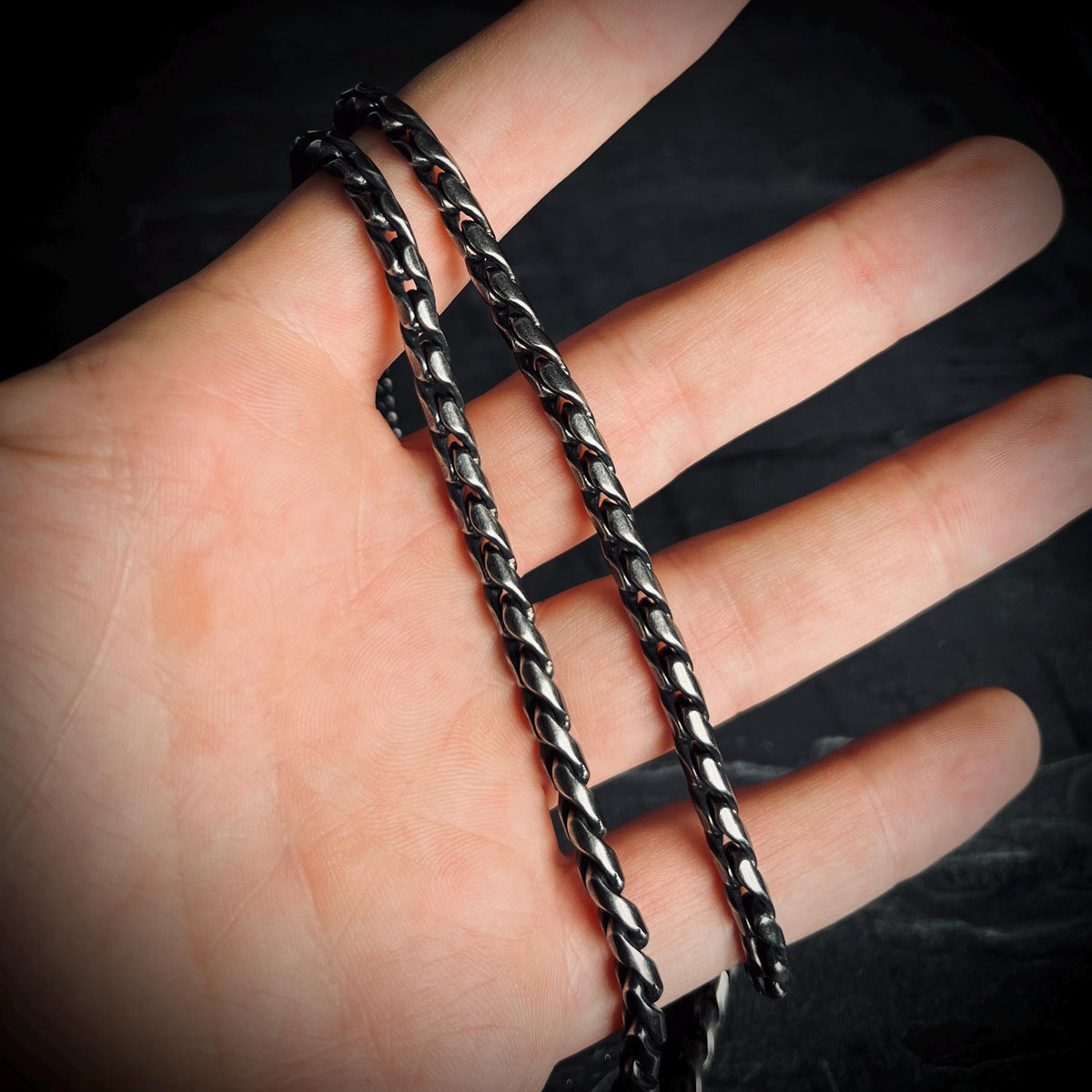 Oxidised Simple Stainless Steel Matte Silver Thick Chunky Heavy Wheat Chain Necklace - Mens / Style / Minimalist - 60cm