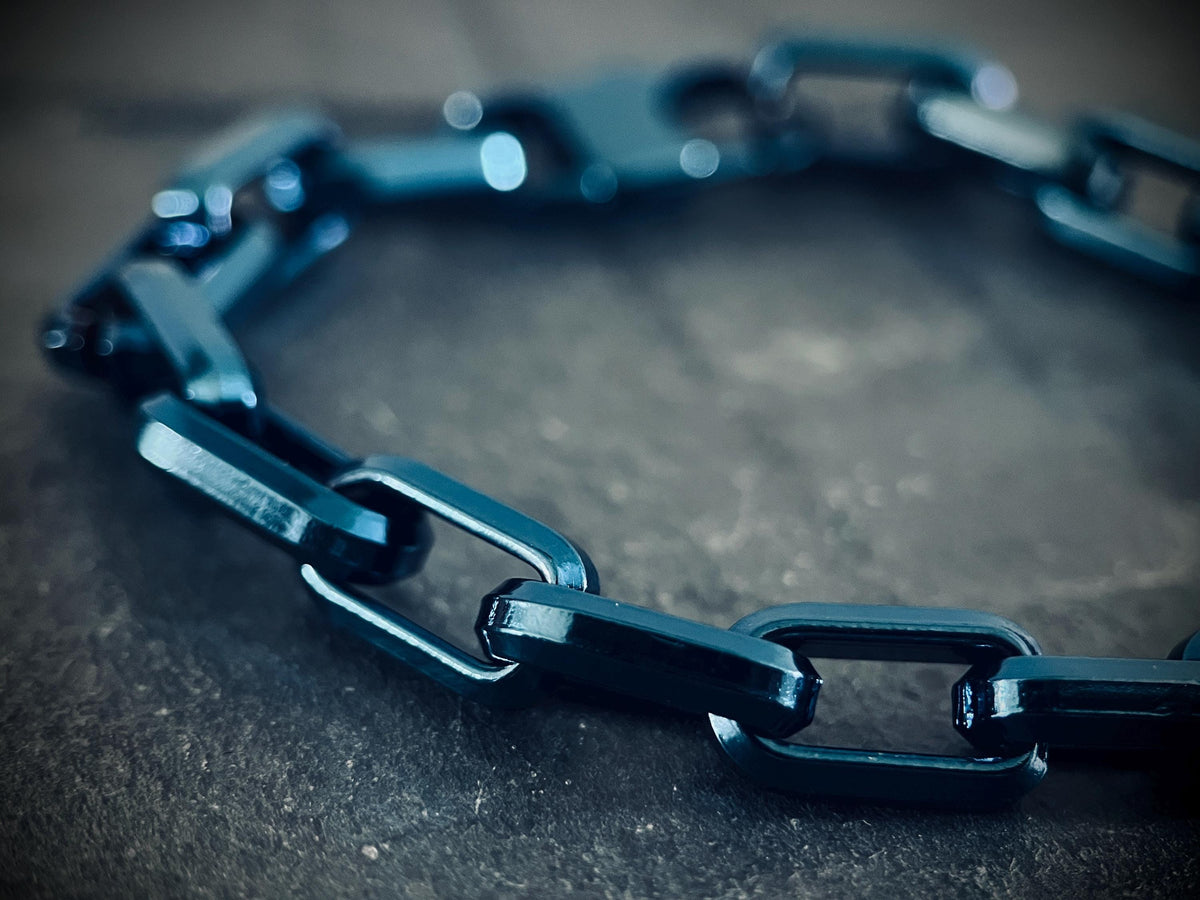 Simple Stainless Steel Teal Metallic Blue Thick Chunky Heavy Anchor Link Chain Bracelet - Mens / Unisex / Titanium / Minimalist