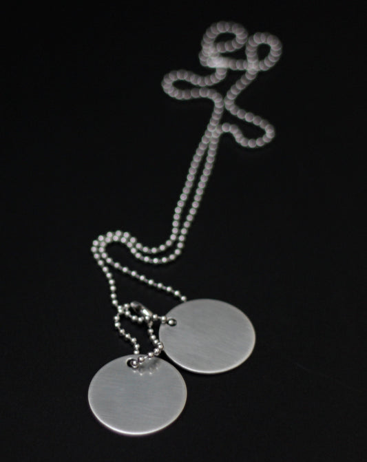 Minimalist Brushed Stainless Steel Chrome Silver Round Dog Tags with Matching Ball Chain Necklace
