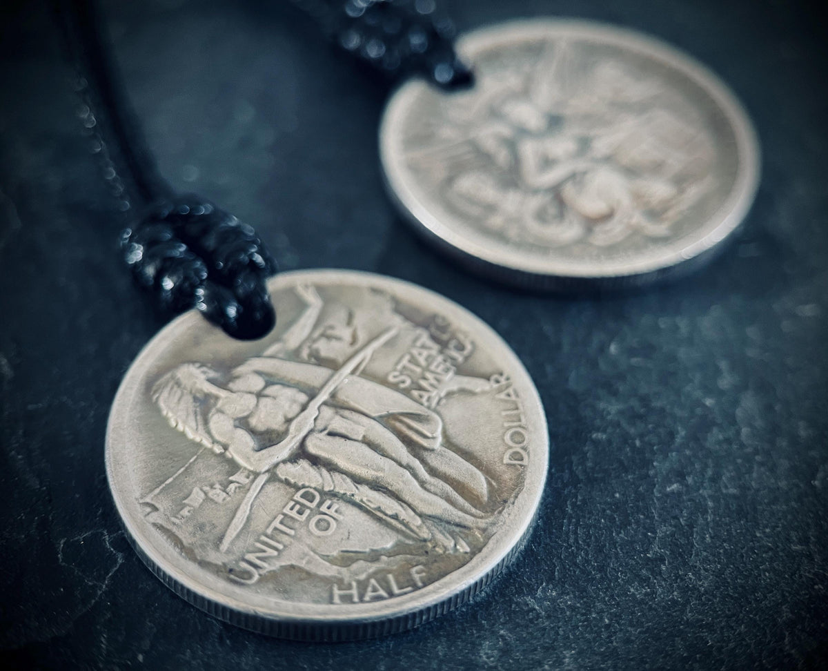 Couples His & Hers Rustic Silver Medallion Pendant Necklaces - Warrior and Angel