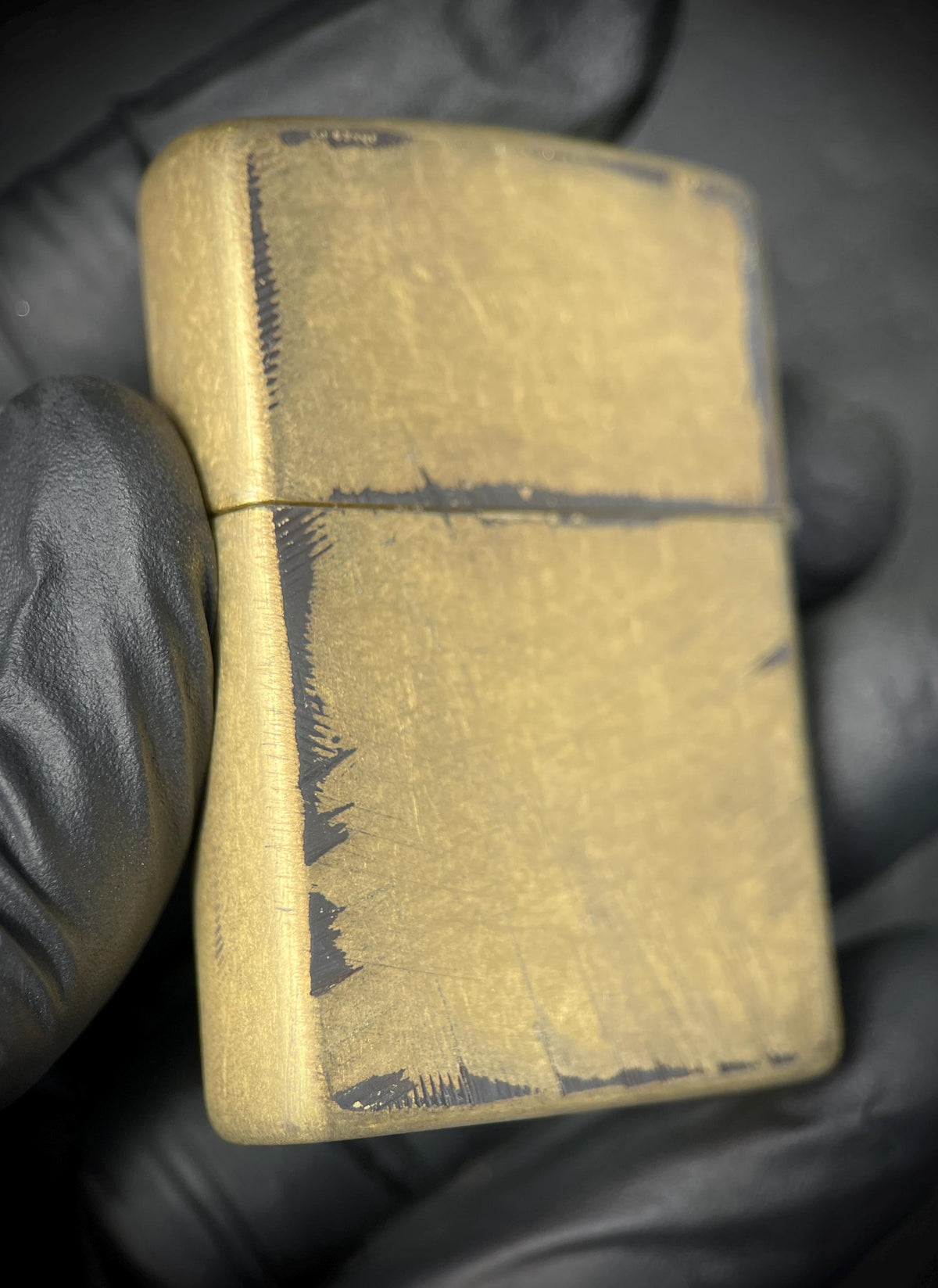 Customised Heavily Distressed & Oxidised Vintage Patina Style Solid Street Brass Zippo Lighter with Emblem / EDC / Custom