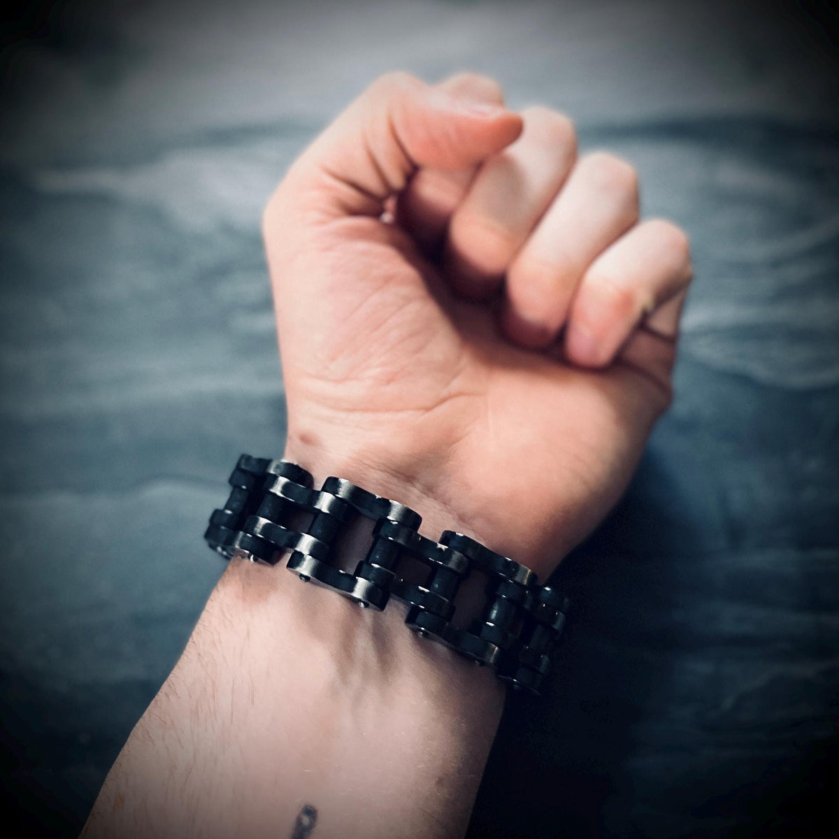 Extra Wide Heavy Chunky Oxidised Stainless Steel Bike Chain Bracelet – Vintage Blackened Finish