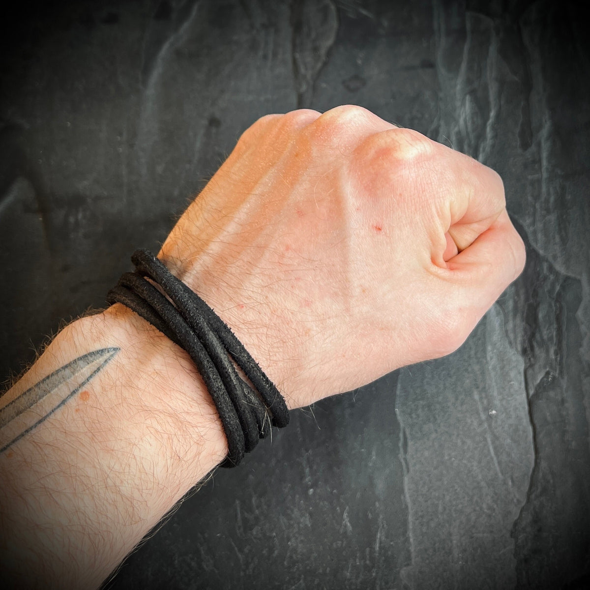 Handmade Minimalist Black Distressed Relic Leather Wrap Wristband Cuff Bracelet Accessory with Brushed Matte Lock Clasp