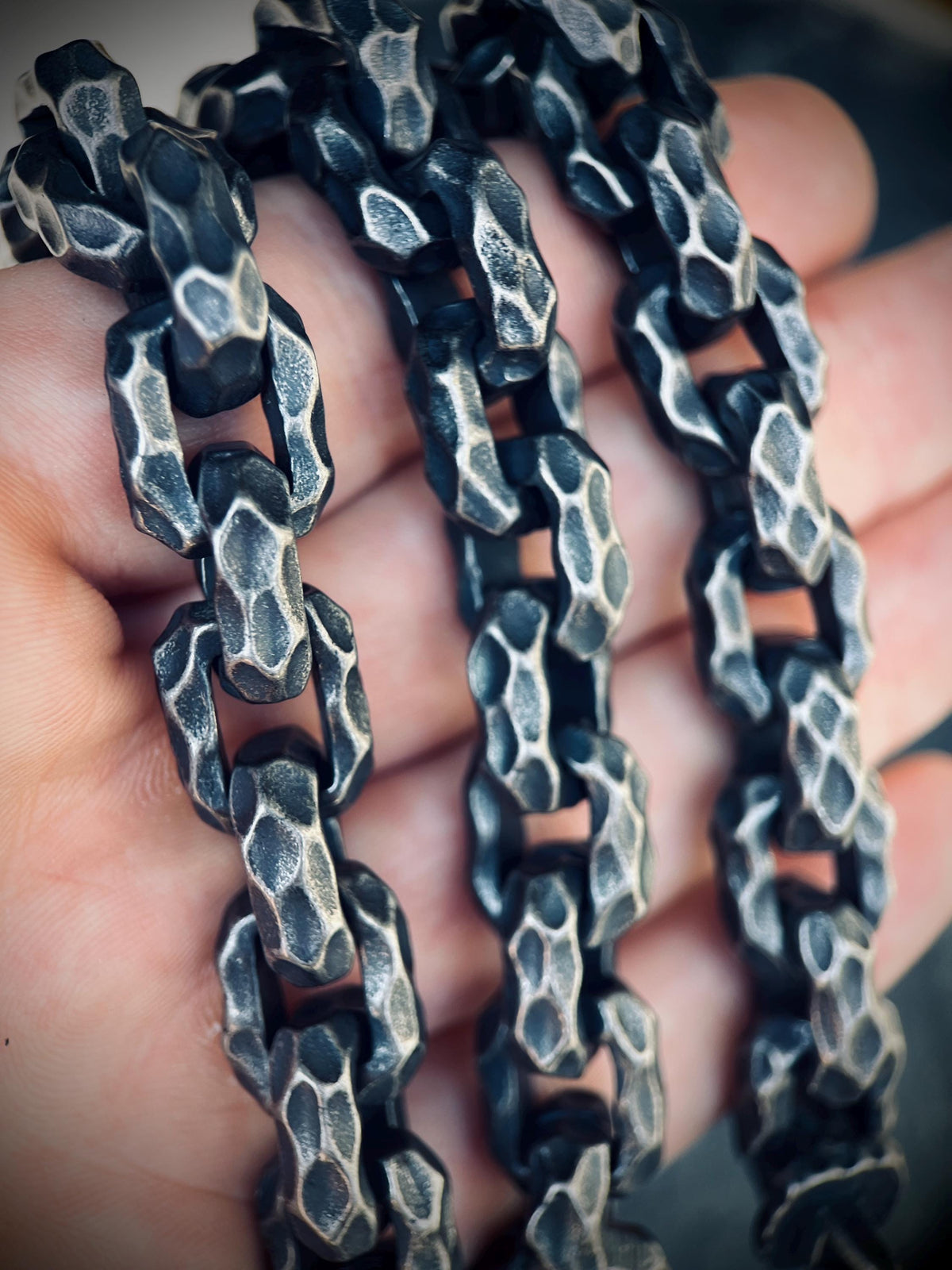 Boxy Thick Chunky Heavy Distressed Hammered Oxidised Silver Stainless Steel Cable Link Chain Necklace