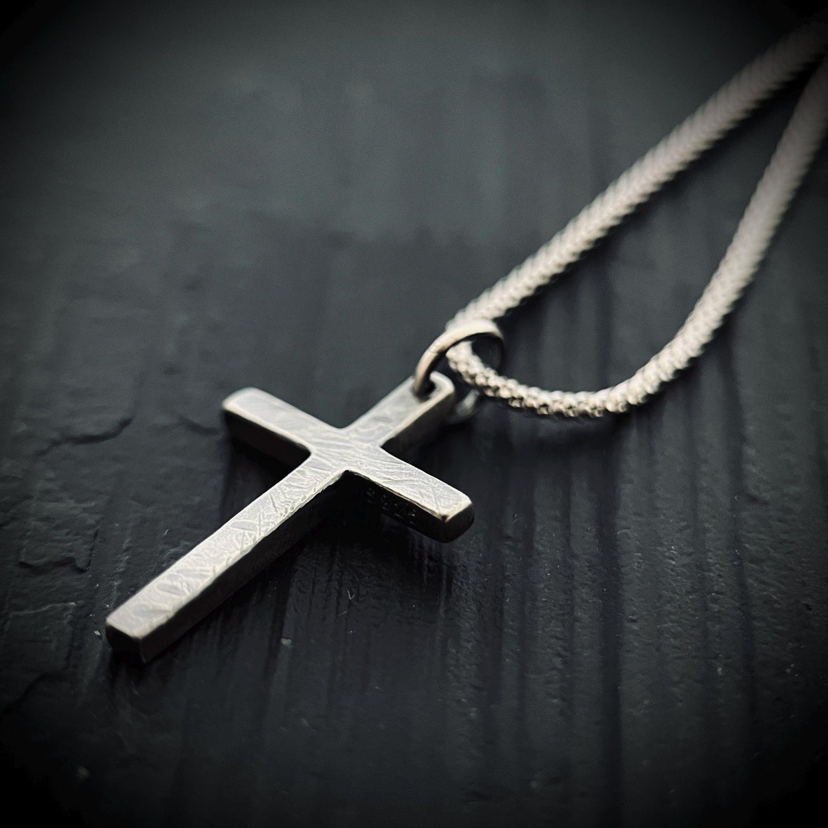 Small Rustic Dainty Minimalist Solid Sterling Silver 925 Cross Crucifix Pendant & Popcorn Chain Necklace