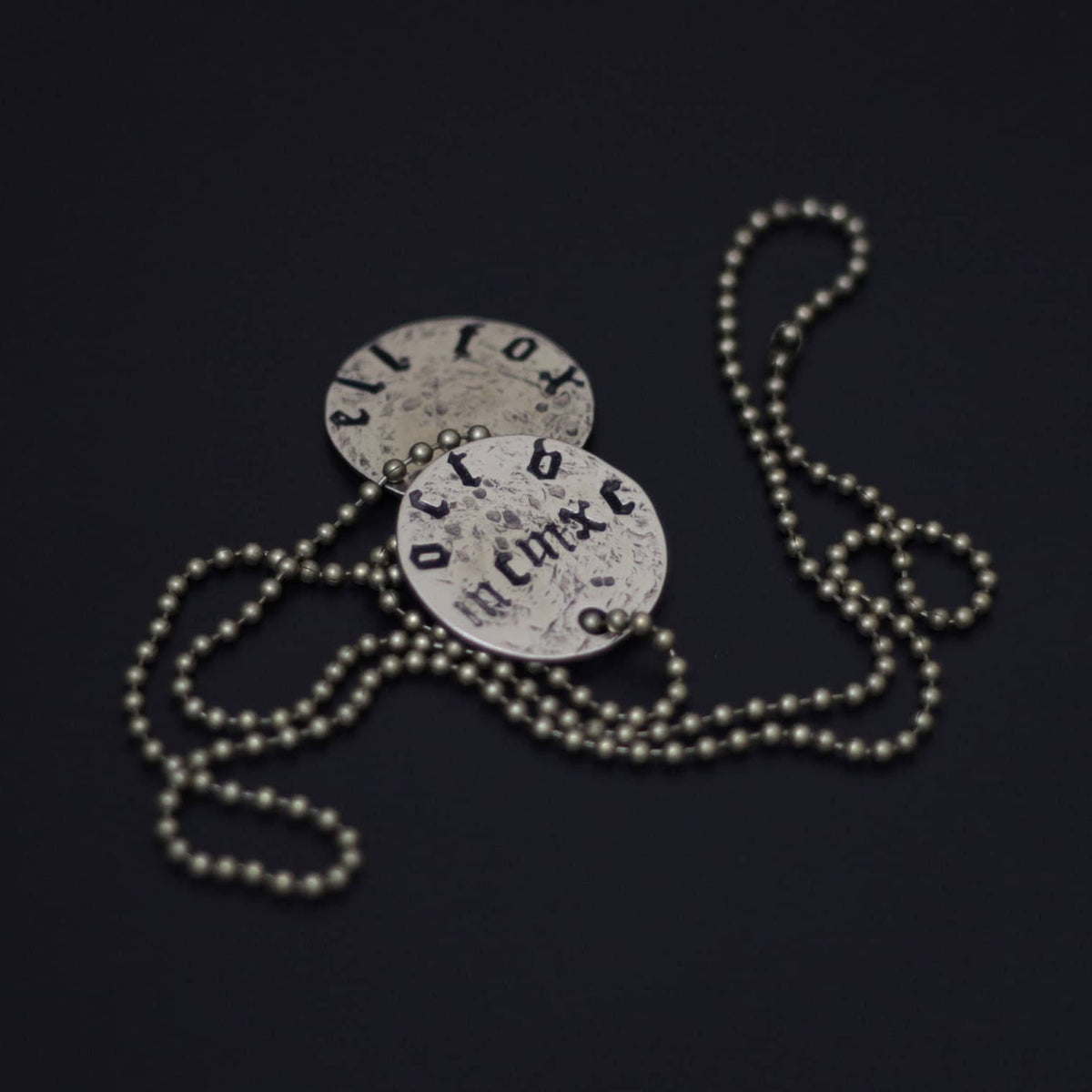 Vintage Style Old English Font Personalised Engraved 2-Piece Round Brass I.D Dog Tags with Matching Necklace (choose your name & D.O.B)