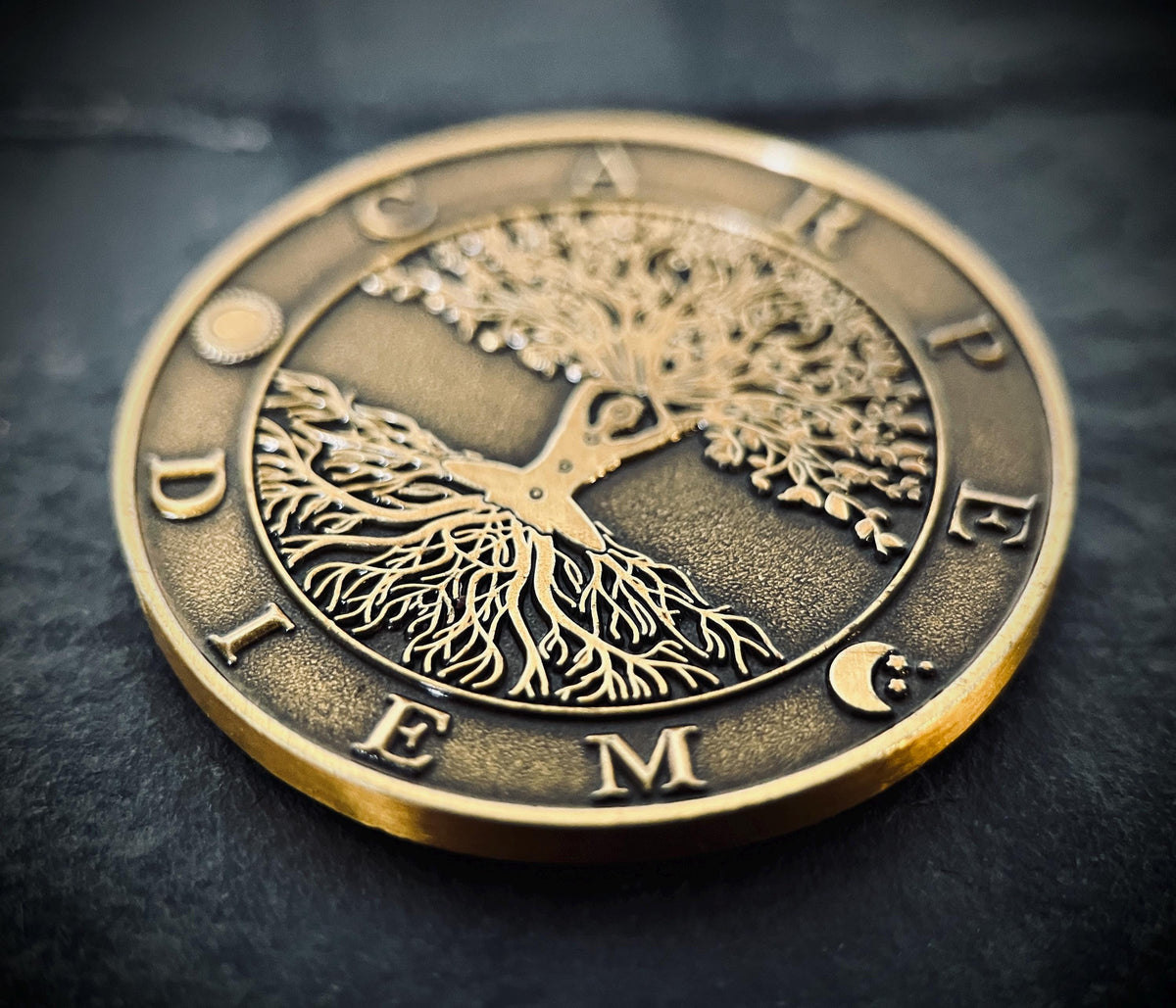 Lucky Ornate Carpe Diem Memento Mori Double Sided Skull Coin | Pocket Accessory | Anxiety Relief | Fidget | Everyday Carry | Stoic