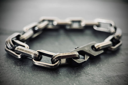 Rustic Oxidised Stainless Steel Matte Blackened Silver Thick Chunky Heavy Cable Link Chain Bracelet