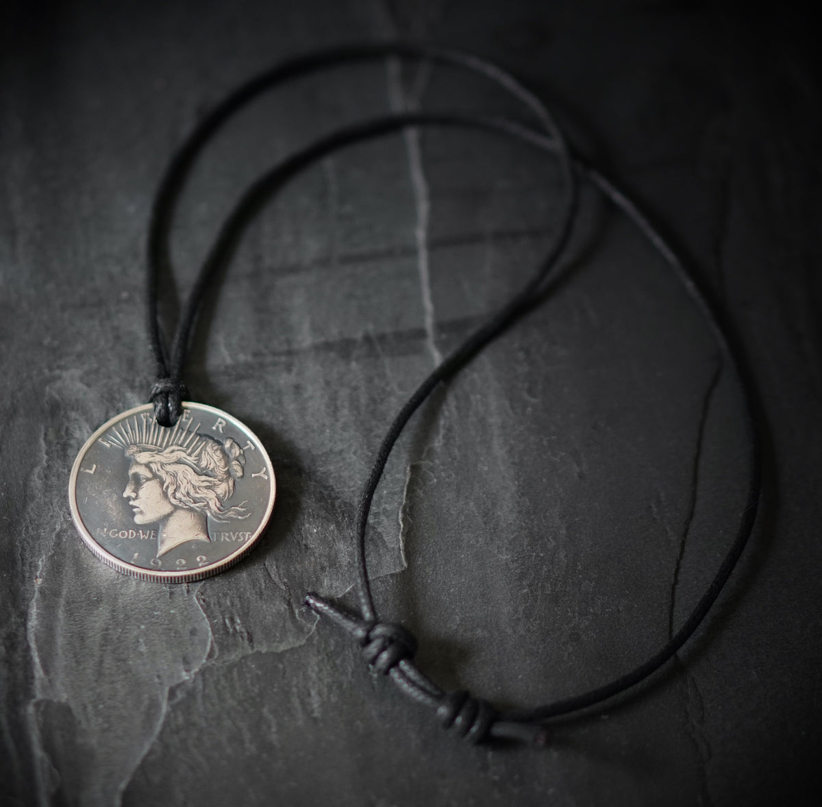Peace Dollar Pendant: Distressed Lady Liberty Coin Medallion with Adjustable Leather Cord Necklace