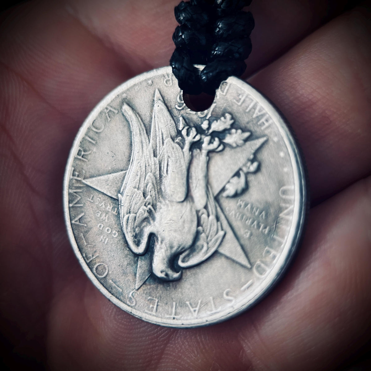 Ornate Rustic Silver Angel Medallion Pendant with Black Adjustable Cord Necklace
