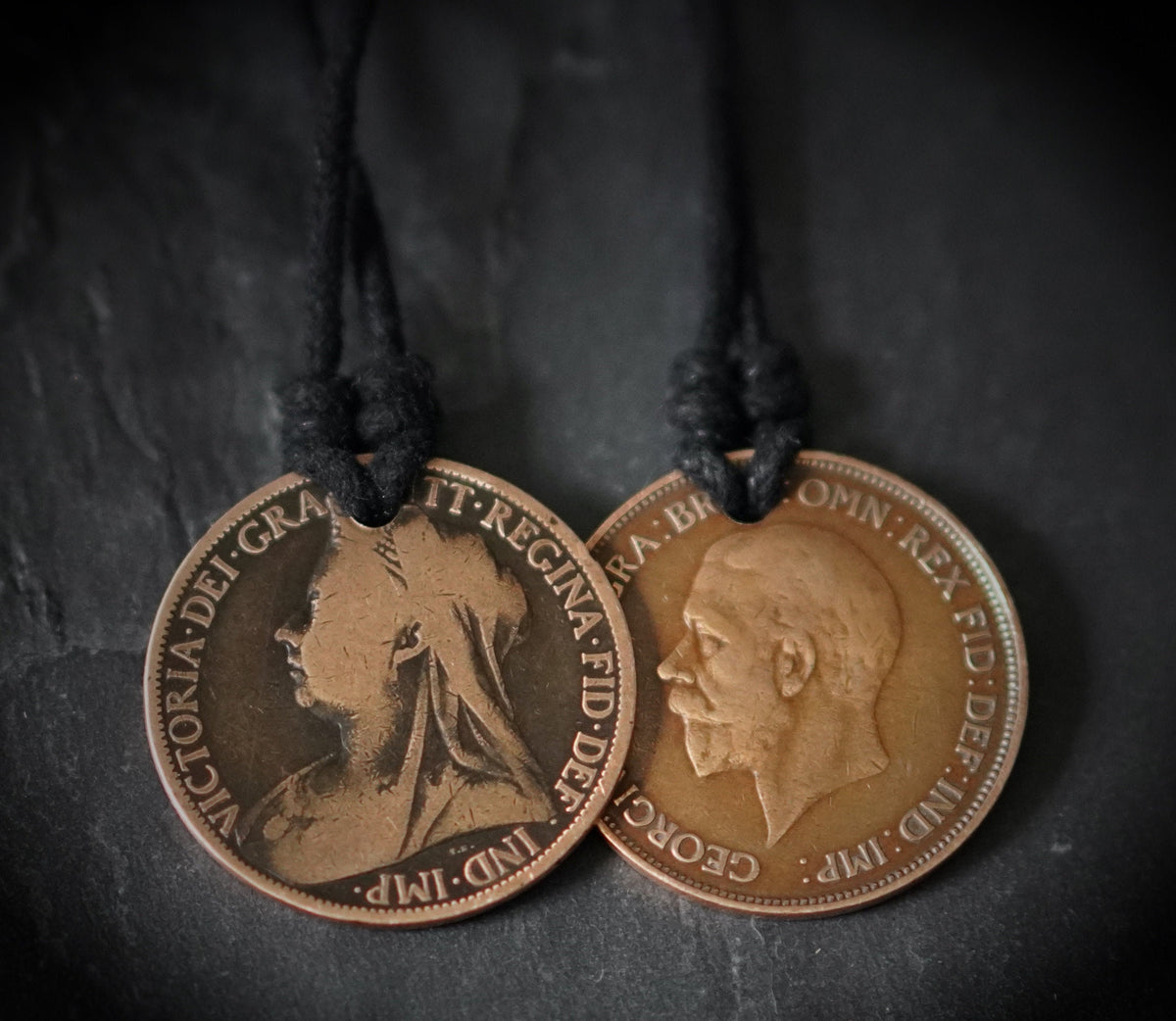 Distressed Copper Penny Necklace Set: King & Queen Medallion Pendants