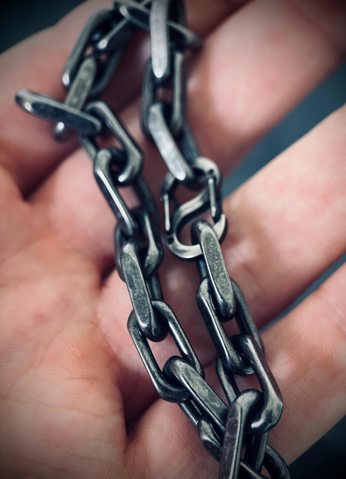 Oxidized Titanium Steel Cable Chain Bracelet – Rustic Mens Jewelry