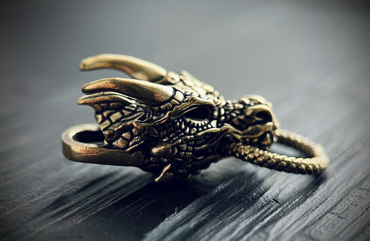 Oxidised Brass Dragon Head Charm Amulet Pendant – Rustic Black & Gold Finish