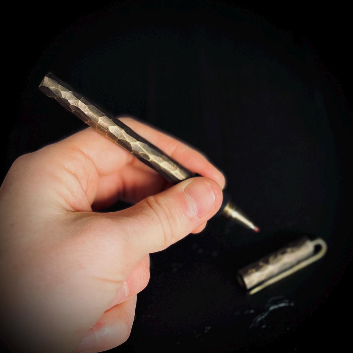 Hammered Distressed Honeycomb Pattern Ballpoint Brass Pen with Grip and Shirt Clip / Accessory / Writer / Notebook / Notes / EDC