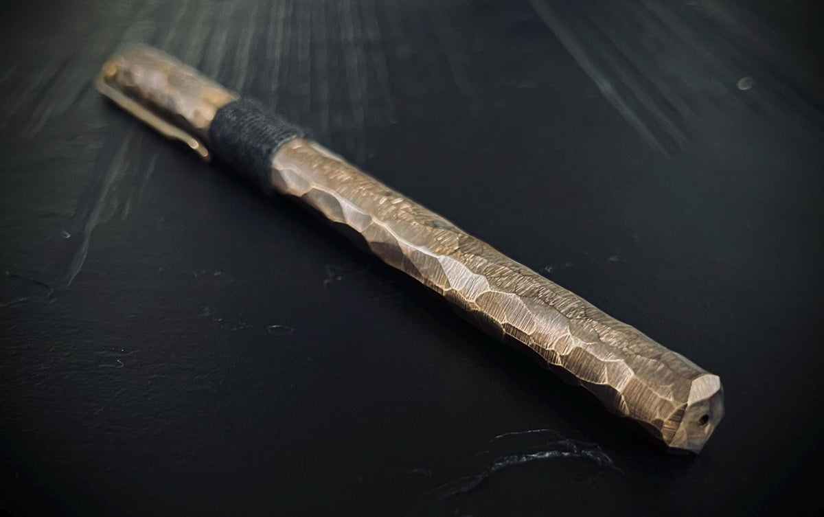 Hammered Distressed Honeycomb Pattern Ballpoint Brass Pen with Grip and Shirt Clip / Accessory / Writer / Notebook / Notes / EDC