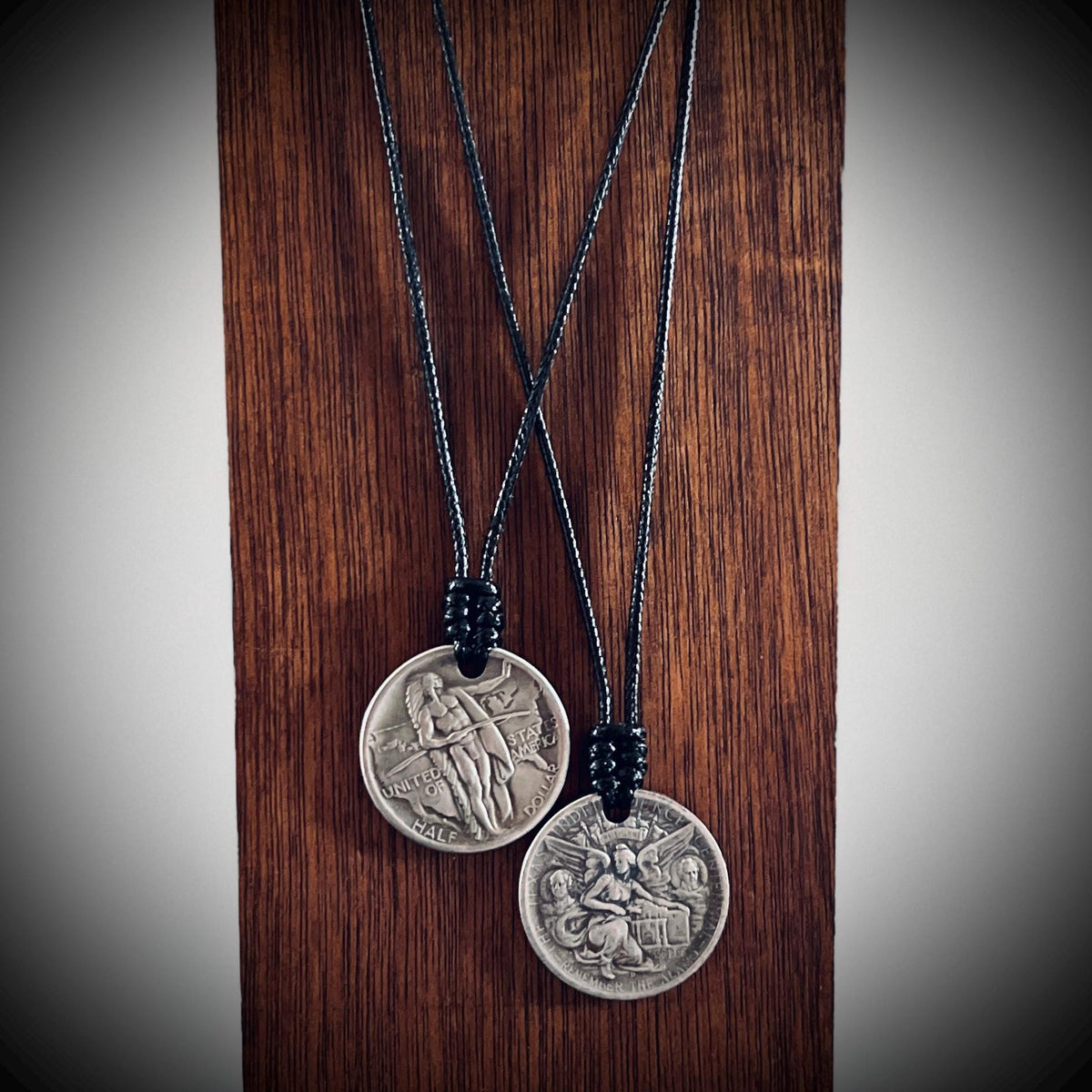 Couples His & Hers Rustic Silver Medallion Pendant Necklaces - Warrior and Angel